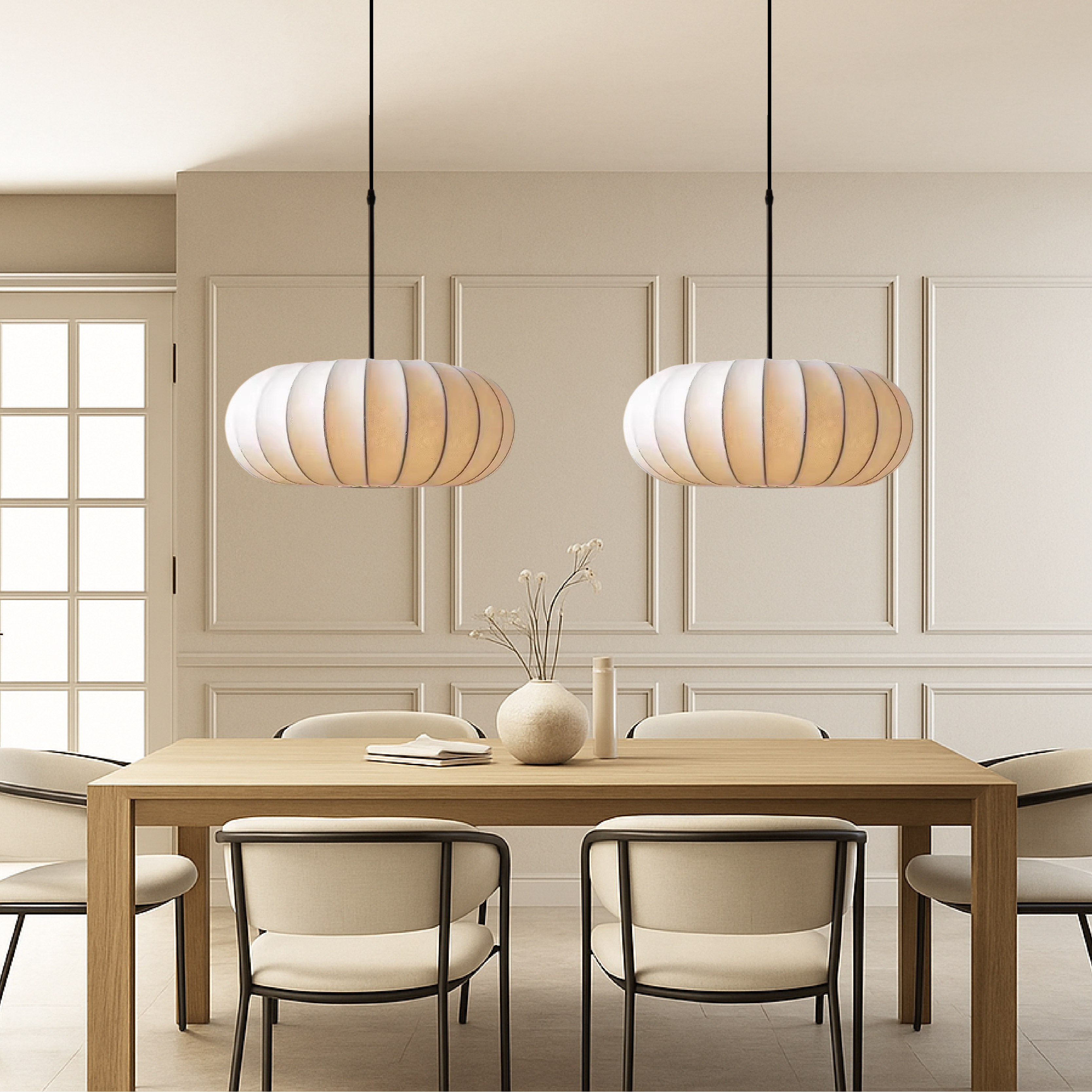 Dinam - Scandi Oval Pendant Light Fabric Shade Dining Lamp
