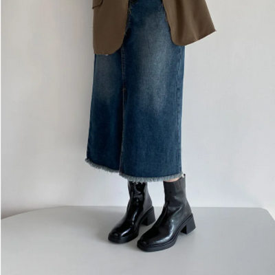 Women's square toe block heel ankle boots