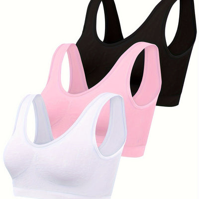 Sophie | Set van 3 effen tanktops & naadloze sport-bh