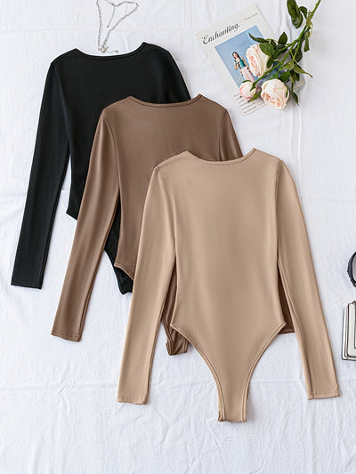 Nina | Set van 3 casual bodysuits met lange mouw en ronde hals