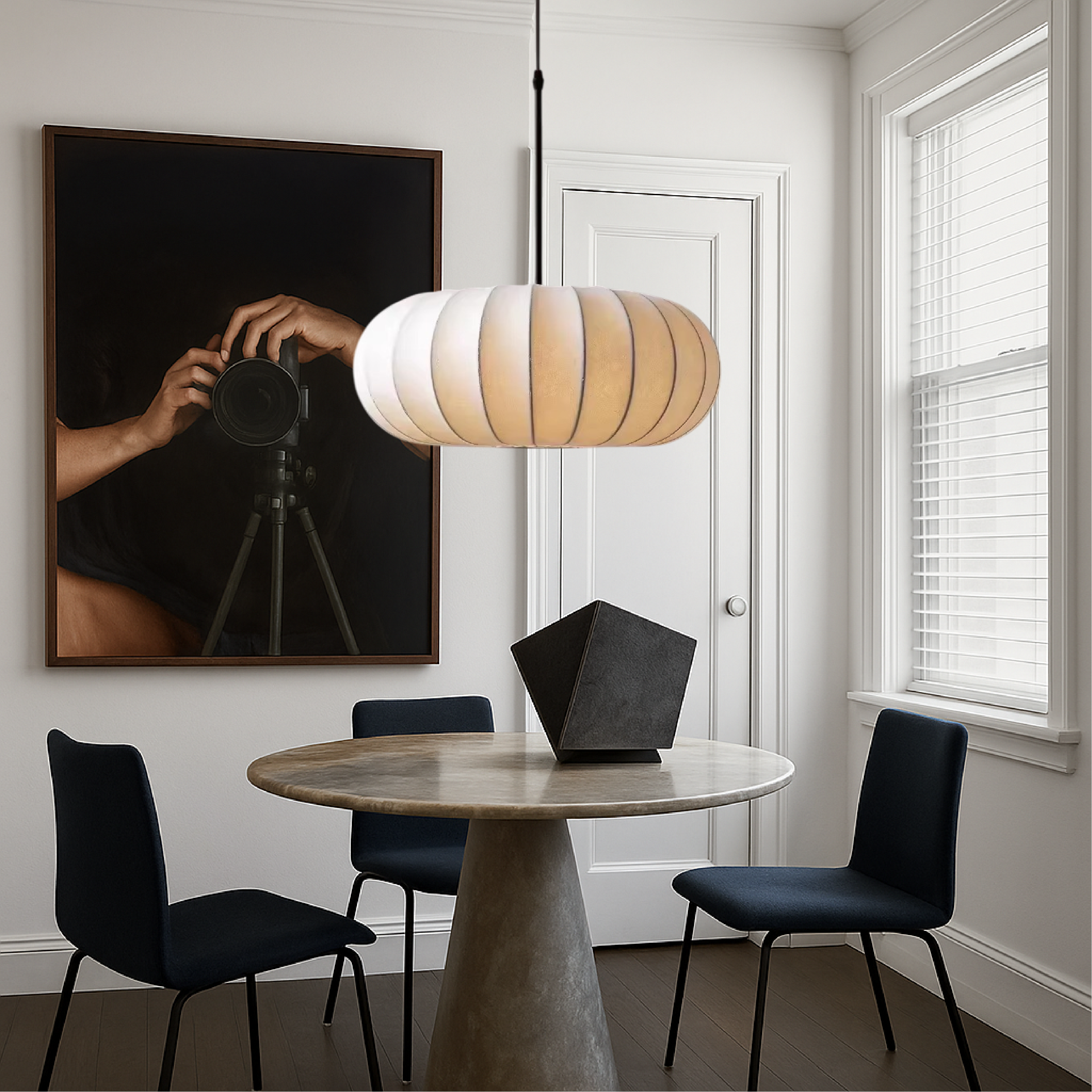 Dinam - Scandi Oval Pendant Light Fabric Shade Dining Lamp