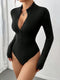 Naomi | Effen kleur skinny bodysuit met ritssluiting en lange mouwen