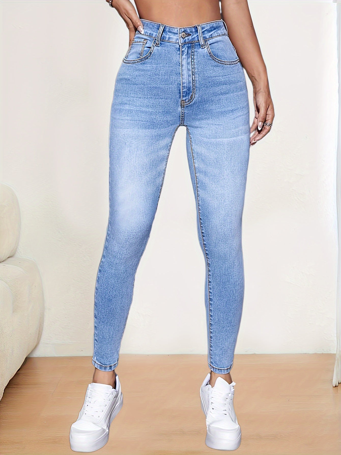 Emma | High-waisted skinny jeans in solid color