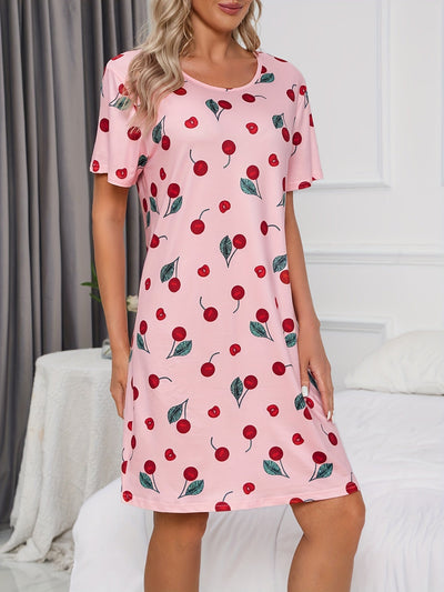 Lotte | Casual nightgown with cherry print and short sleeves