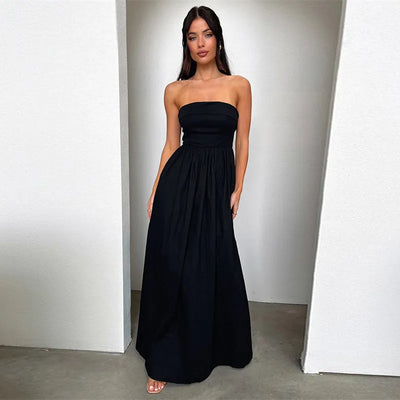 Jayla - Frenchy Effen Off-Shoulder Lange Jurk