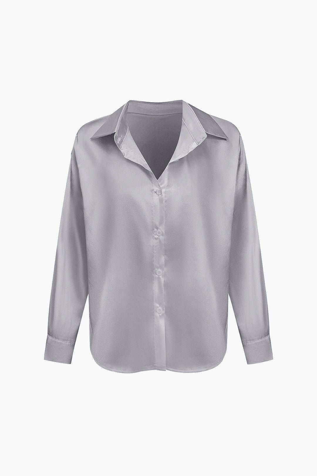 Lillian - Basic Plain Satin Women's Long Sleeve Shirt