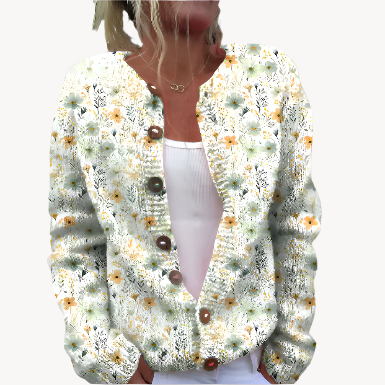 Elegant Knitted Cardigan with Floral Print for Women