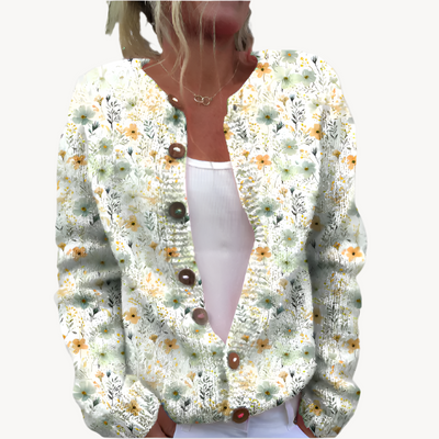 Elegant Knitted Cardigan with Floral Print for Women