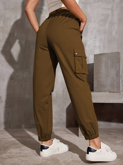 Nina | Hoge taille cargobroek in effen kleur