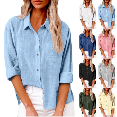Elvira - Casual blouse met lange mouwen - Ademend katoen - Vrouwelijke pasvorm
