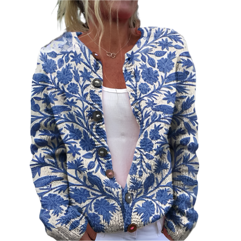 Elegant Knitted Cardigan with Floral Print for Women