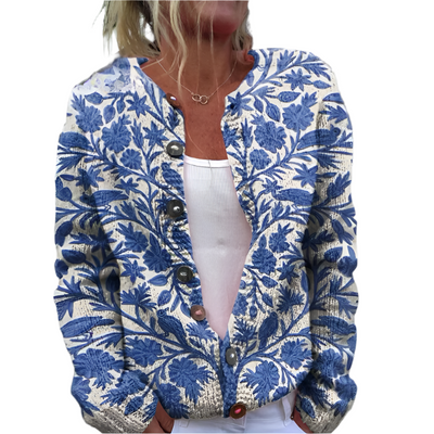 Elegant Knitted Cardigan with Floral Print for Women