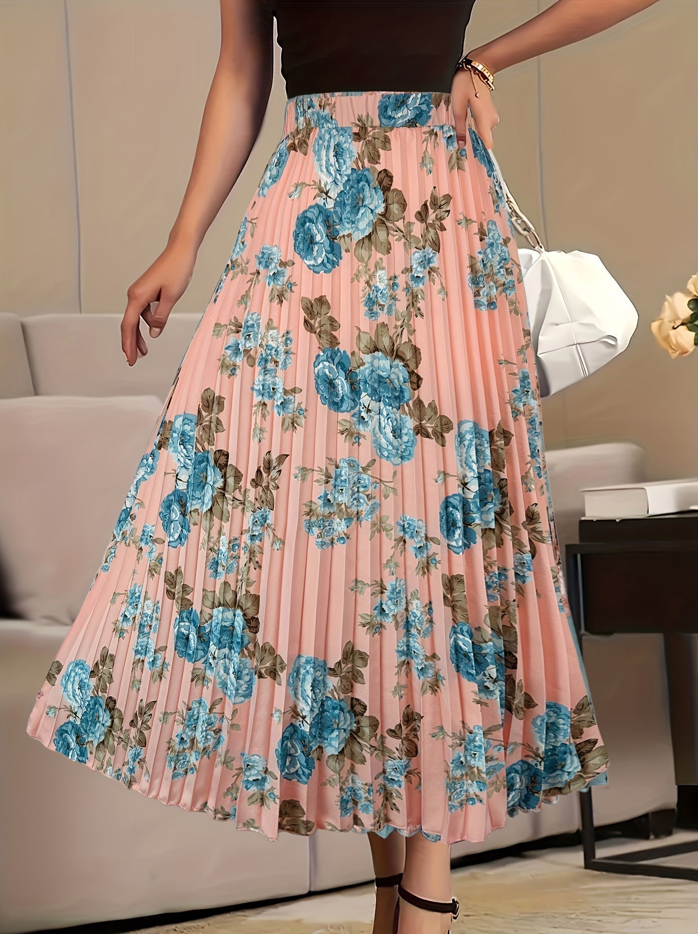 Luna | Elegant floral print high-waisted skirt