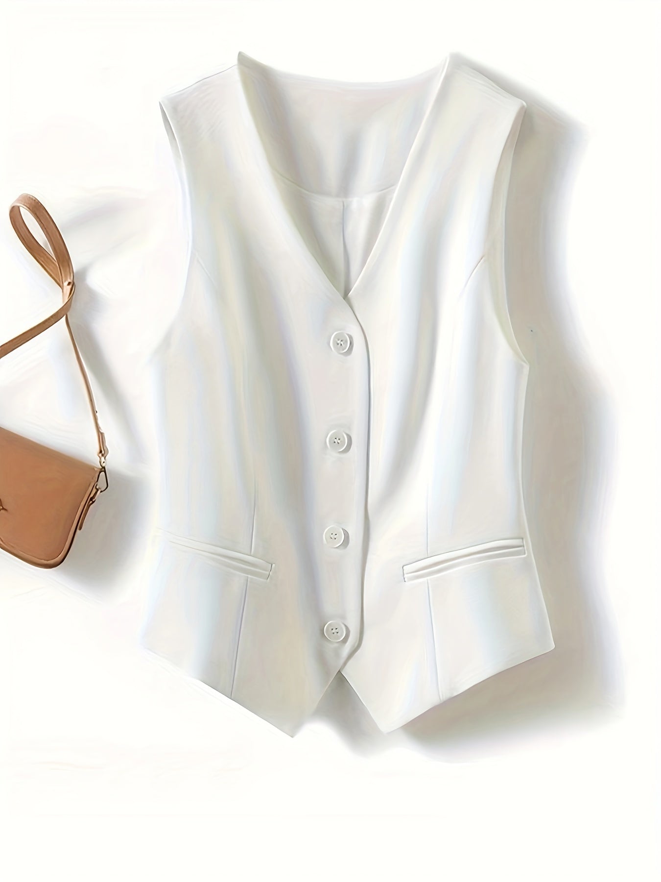 Eva | Effen mouwloos vest met V-hals en knoopsluiting