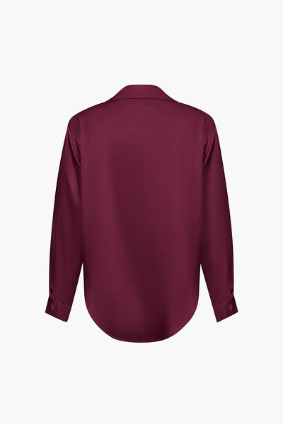 Lillian - Basic Plain Satin Women's Long Sleeve Shirt
