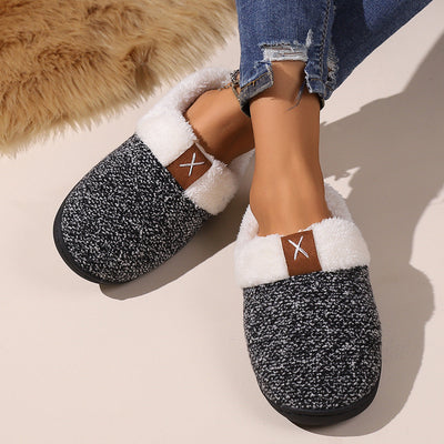 Thick plush slippers with open heel