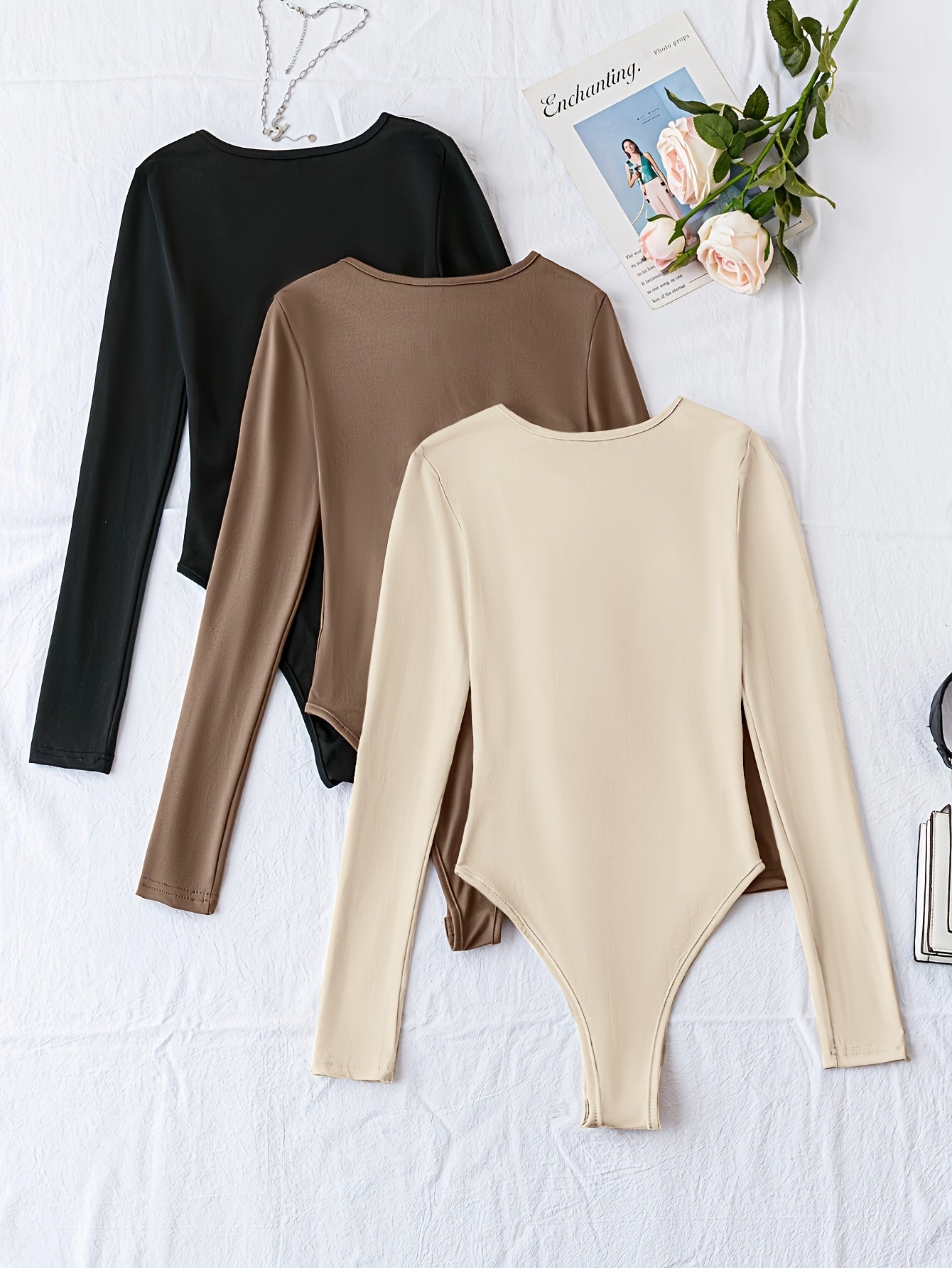 Nina | Set van 3 casual bodysuits met lange mouw en ronde hals