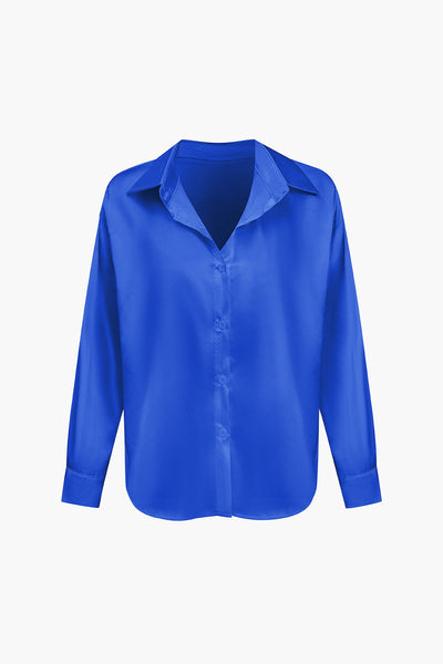 Lillian - Basic Plain Satin Women's Long Sleeve Shirt