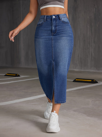 Sophie | Denim midi-rok met hoge taille en split