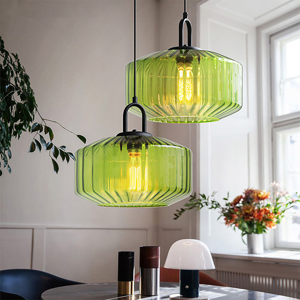 Minda - Mid Century Striped Glass Pendant Light