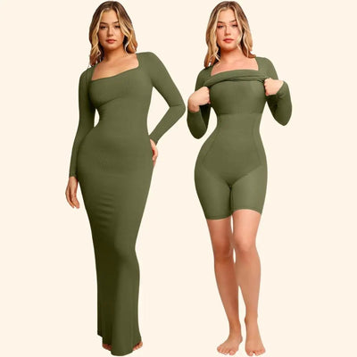 Sabina - Ultra Flattering  Shapewear Jurk met Lange Mouwen