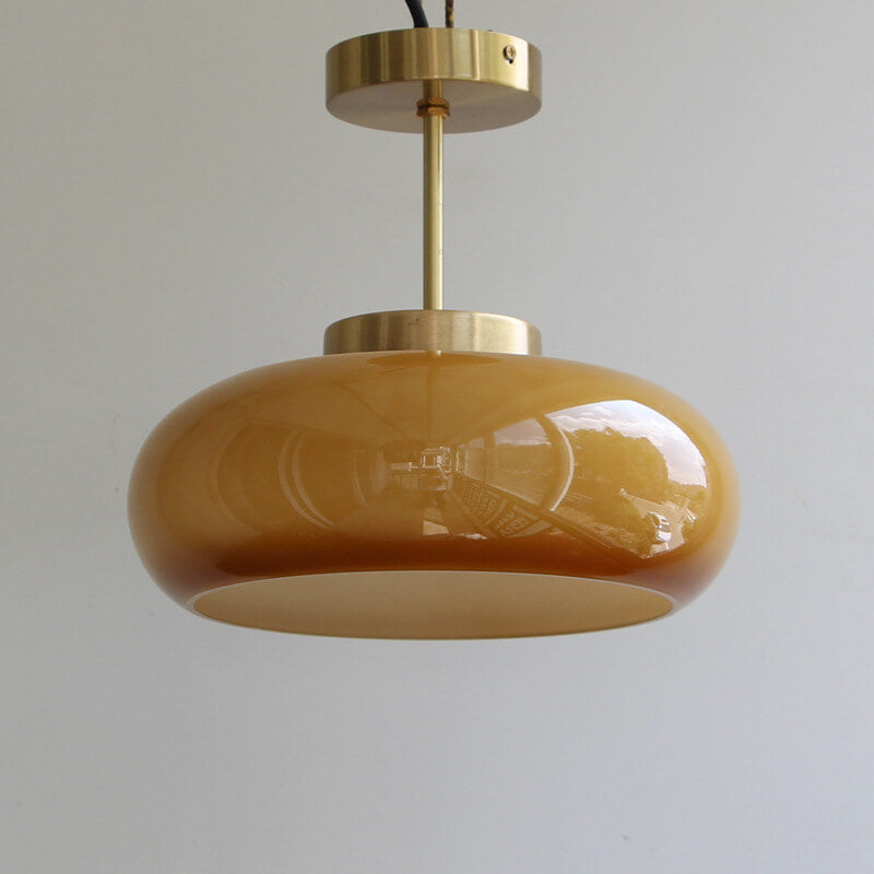 Valthera - Vintage Brass Yellow Glass Semi Flush Ceiling Light