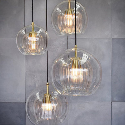 Hailie Modern Ball LED Pendant Lamp Metal Glass Clear Amber Bedroom Dining Room Living Room 