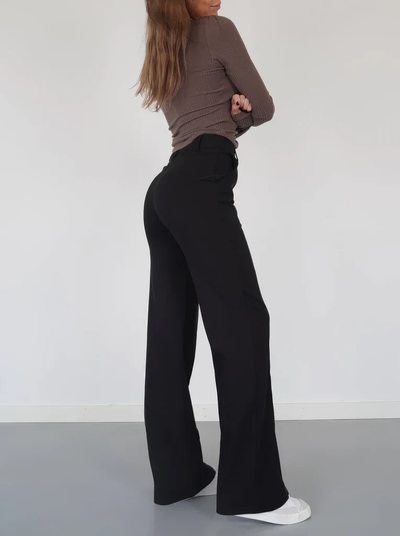 Flared Broek Dames High Waisted – Uitlopende Stretchbroek met Naden