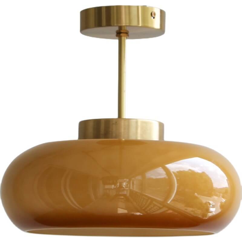Valthera - Vintage Brass Yellow Glass Semi Flush Ceiling Light