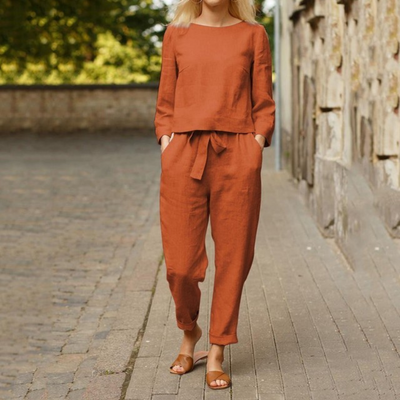 Valentina - Elegant cotton linen blouse and trouser set
