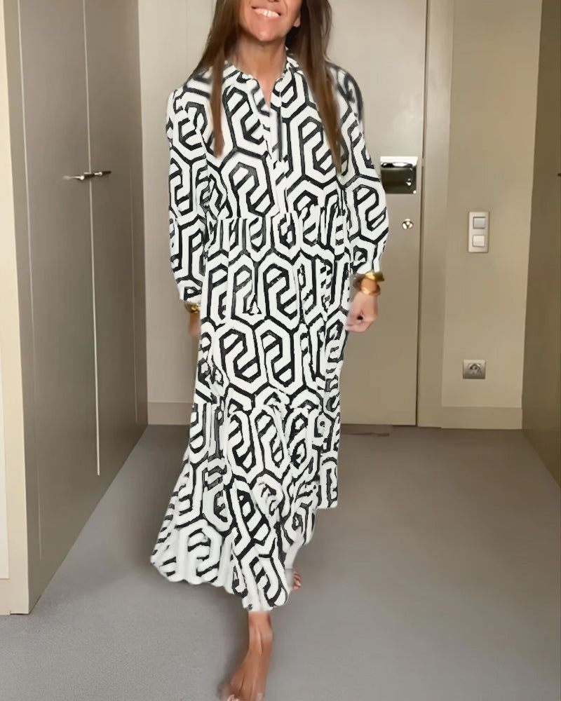 Briella - casual maxi jurk met lange mouwen en print