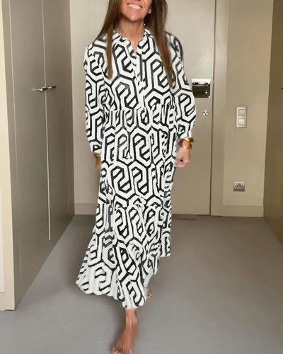 Briella - casual maxi jurk met lange mouwen en print