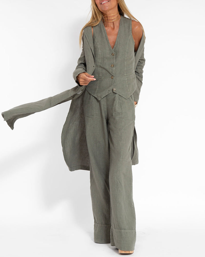 GRACEY | Elegant linen cardigan and wide-leg pants set