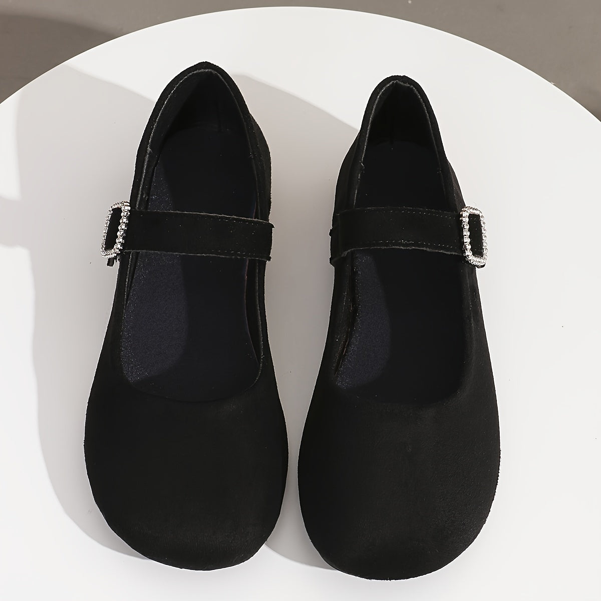 Luna | Women's solid-color ballet flats with rhinestone buckle closure