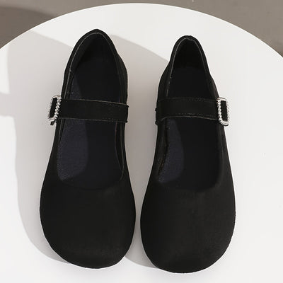 Luna | Women's solid-color ballet flats with rhinestone buckle closure