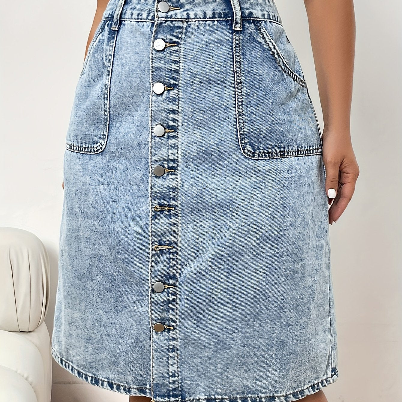 Femke | Plain washed blue denim skirt
