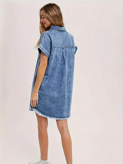 Lotte | Casual denim overhemdjurk met korte mouw