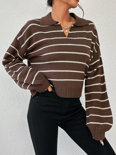 Sophie | Gestreepte casual trui met verlaagde schouder en lange mouwen