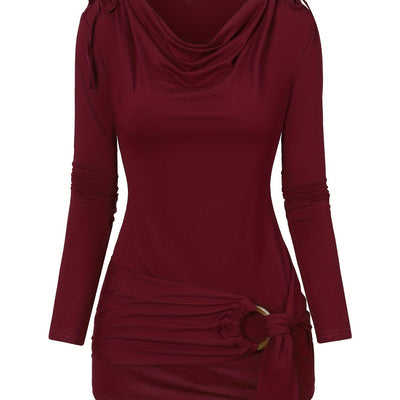 Isa | Elegant top with a waterfall neckline and decorative ruffles