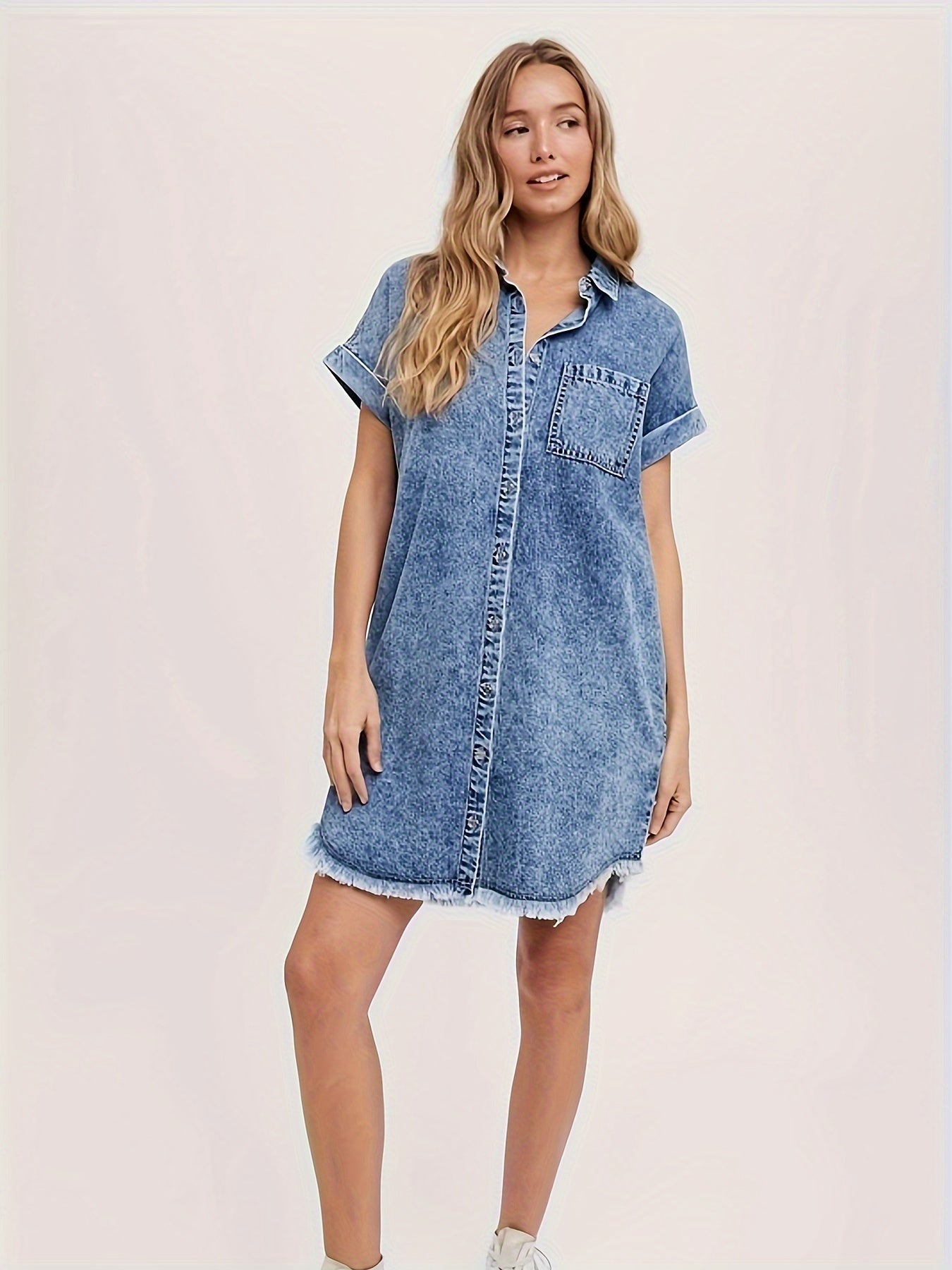 Lotte | Casual denim overhemdjurk met korte mouw