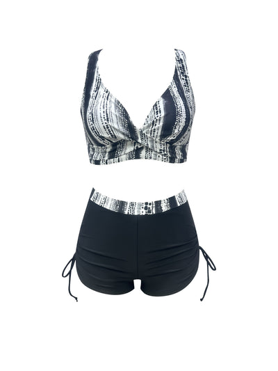 Luna | Two-piece tie-dye bikini with a V-neck and crossed straps 