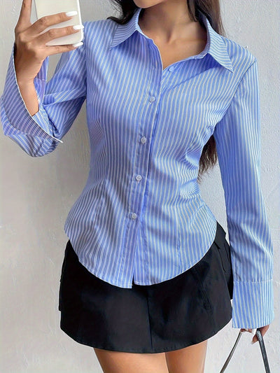 Elise | Elegant polyester polo with long sleeves and a V-neck