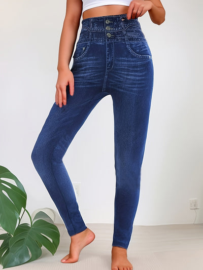 Nora | Vrouwen high-waisted stretch jegging leggings met faux zakken en gestreept geblokt patroon