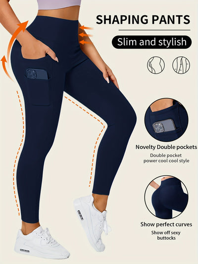 Sara | Effen kleur yogabroek met zak en hoge stretch