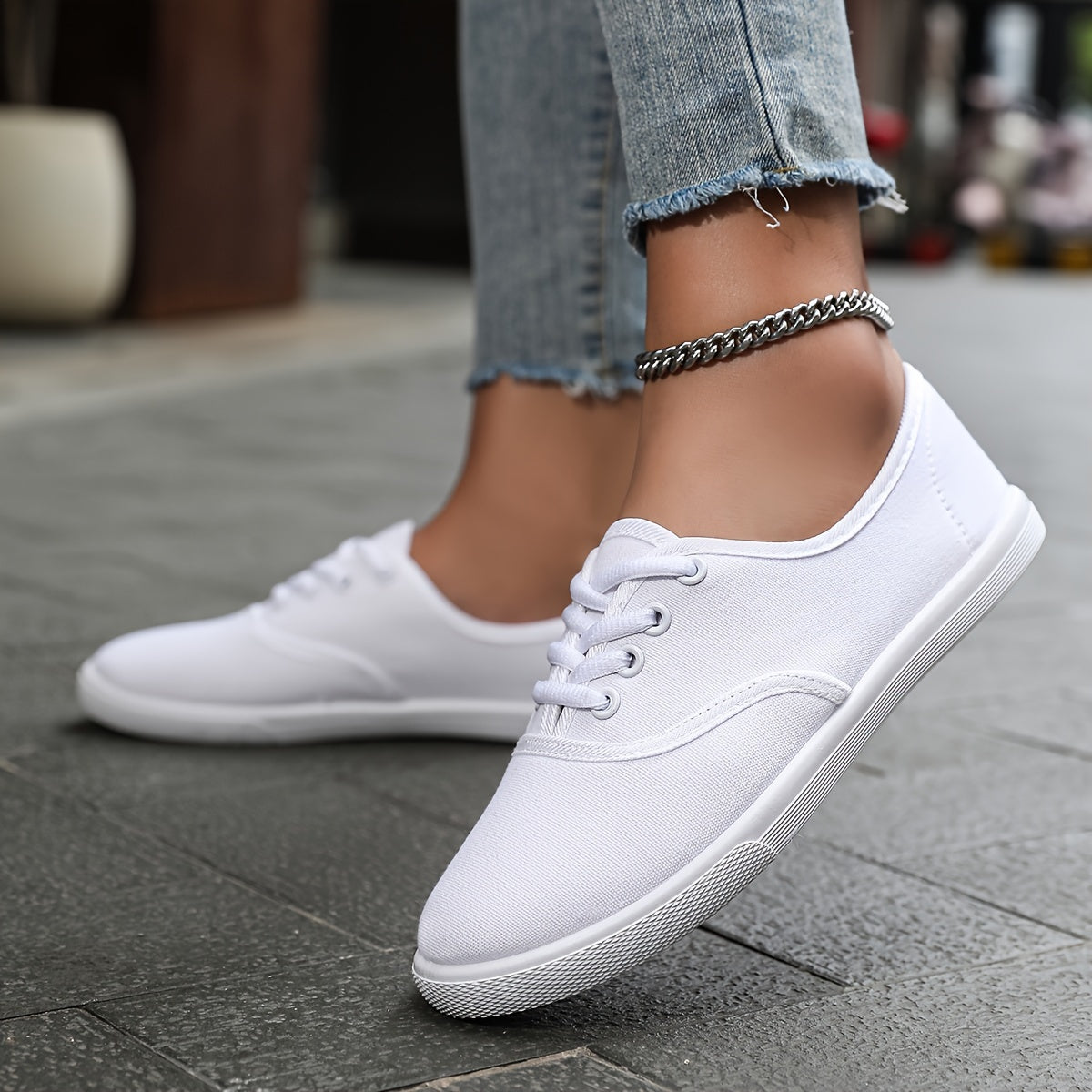 Sophie | Comfortabele lage canvas sneakers in wit