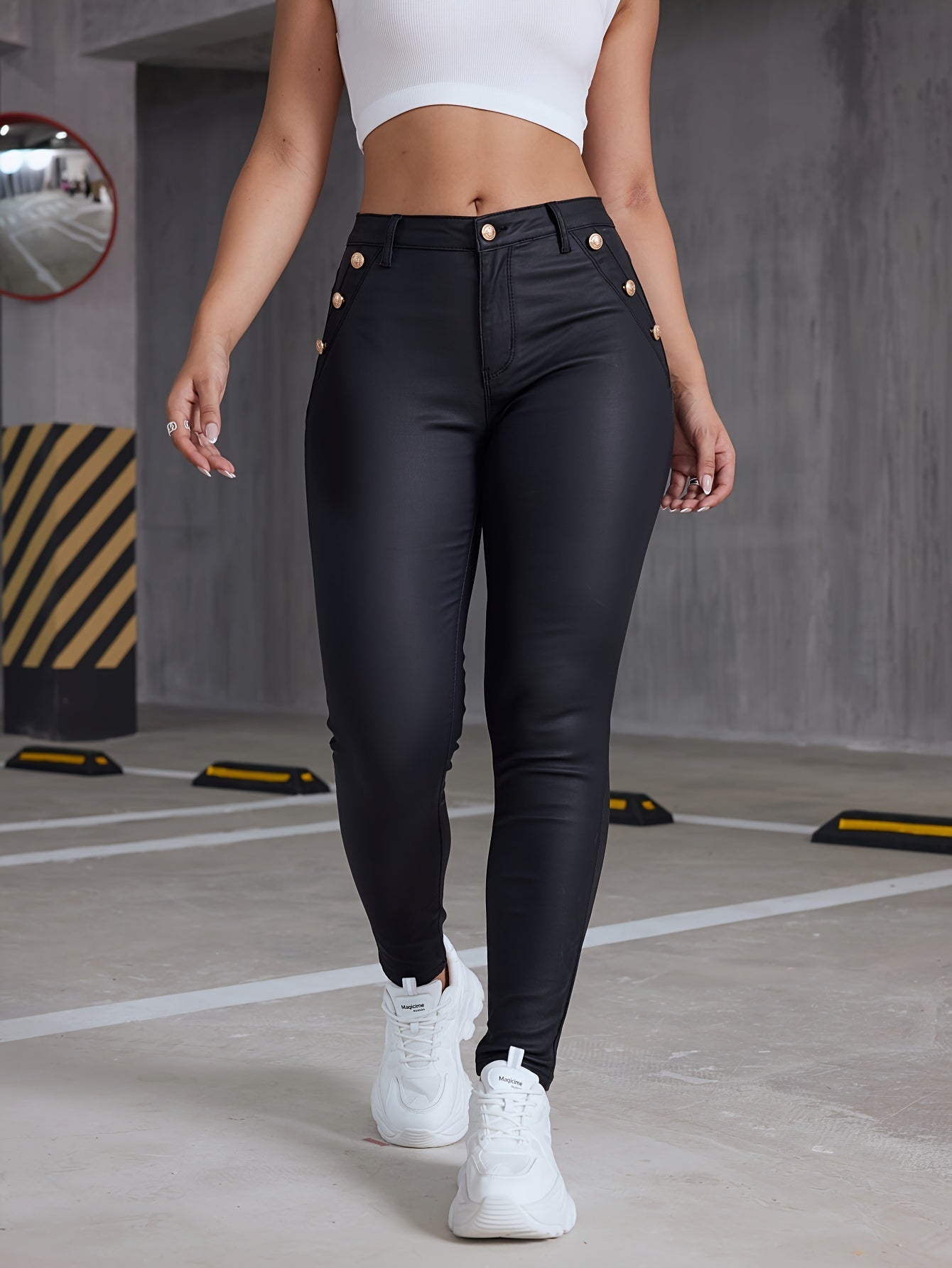 Evelien | Black slim-fit PU leather skinny jeans