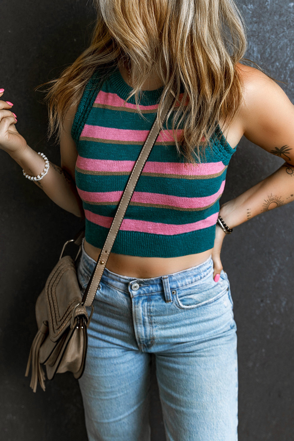 Eline - Pink Striped Sleeveless Knitted Top