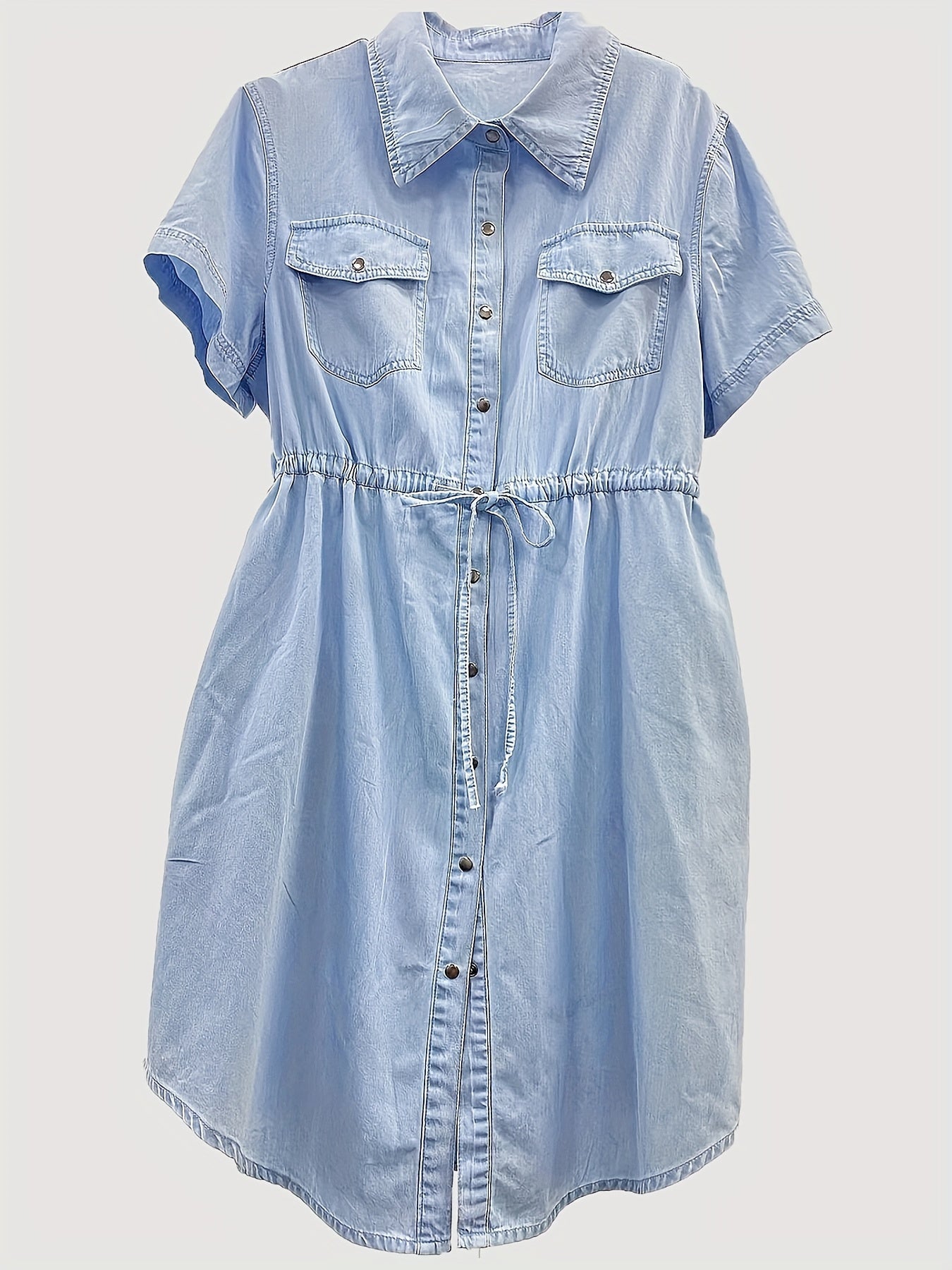 Chique denim midi-jurk met trekkoord taille
