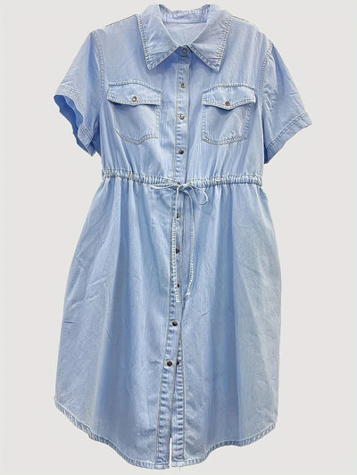Chique denim midi-jurk met trekkoord taille