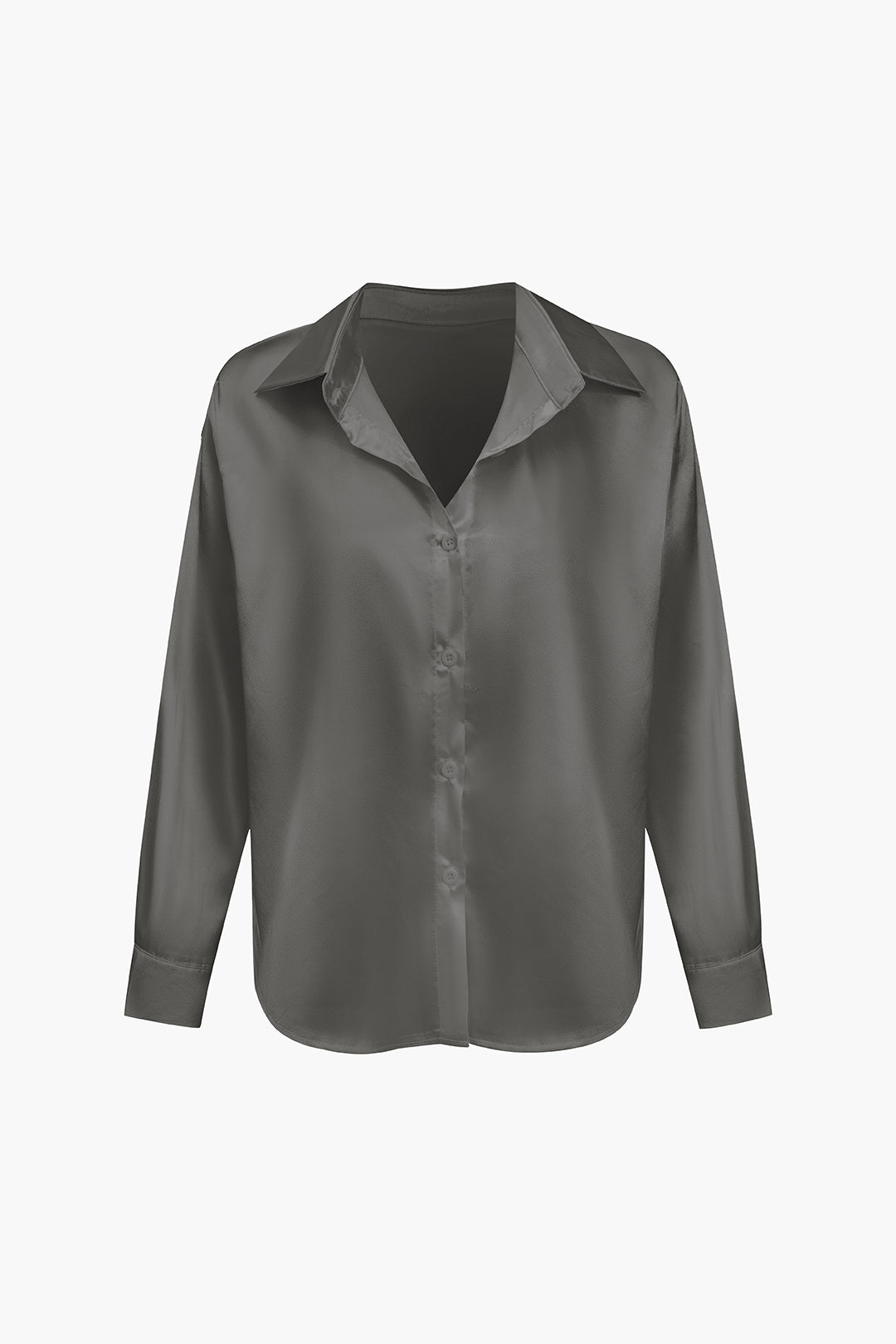 Lillian - Basic Plain Satin Women's Long Sleeve Shirt